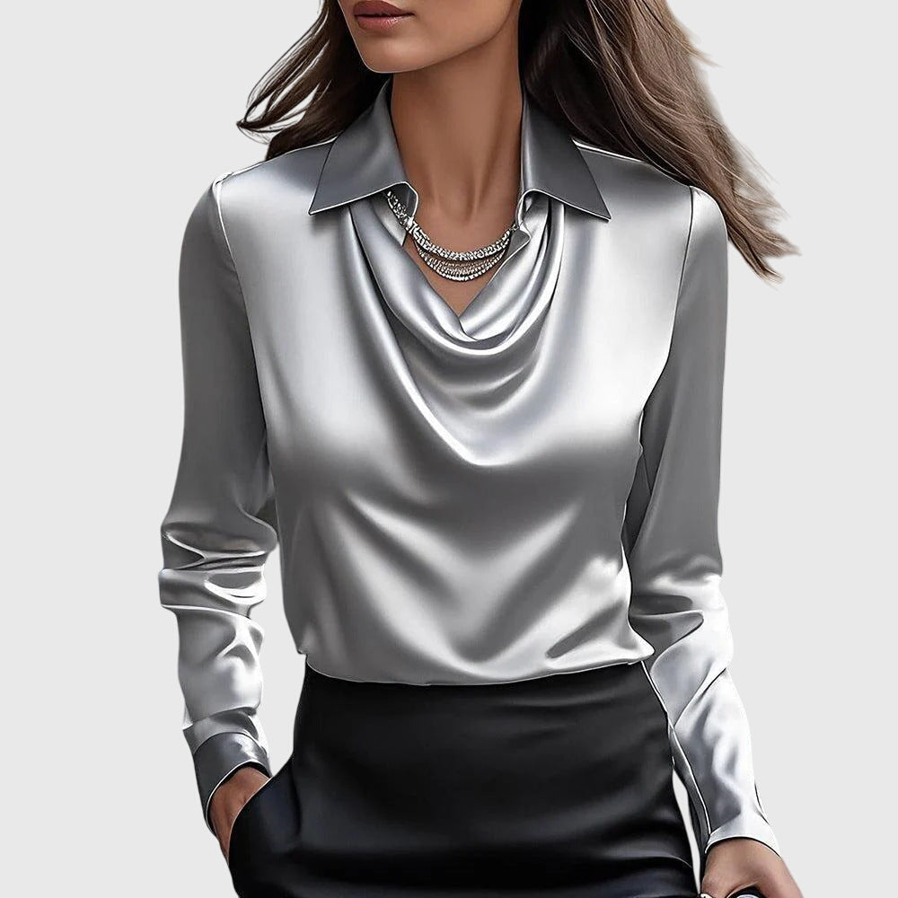 SYLVIA - BLOUSE WITH LUXURIOUS SHINE AND PLEATED COLLAR