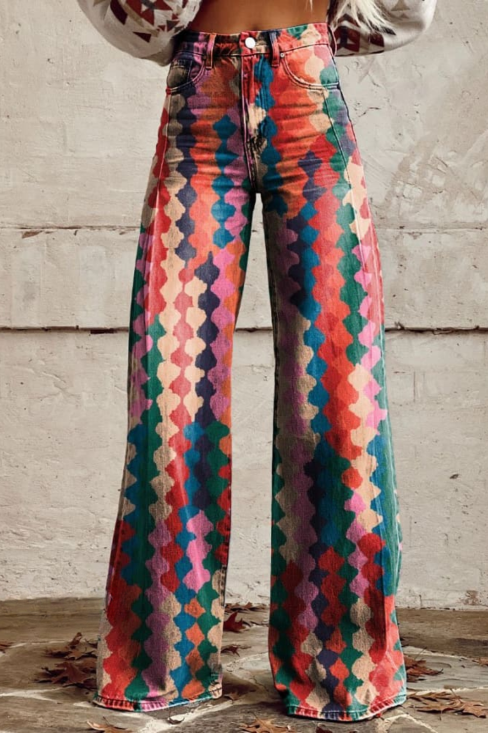 Lucy | Vibrant Patterned Wide Leg Jeans