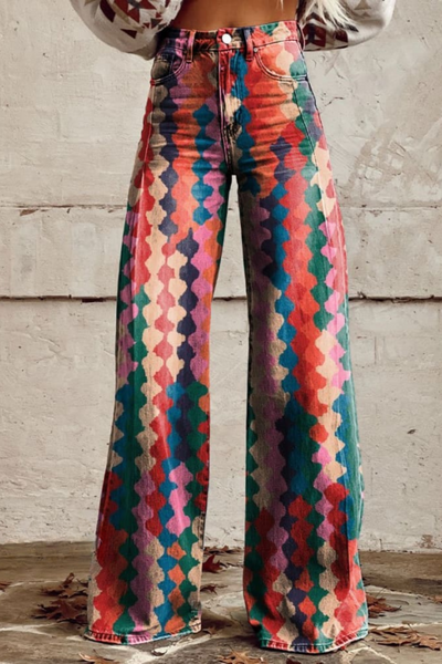 Lucy | Vibrant Patterned Wide Leg Jeans