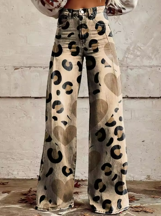 Lily | Animal Print Wide-Leg Jeans