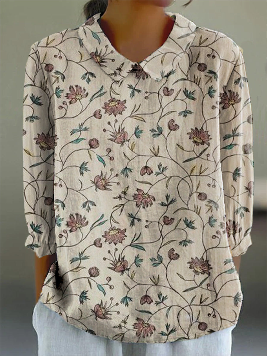 Charlotte™ – Women's Retro Floral Cotton Blouse
