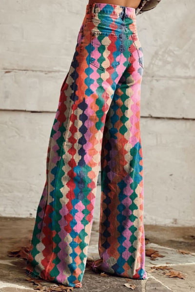 Lucy | Vibrant Patterned Wide Leg Jeans