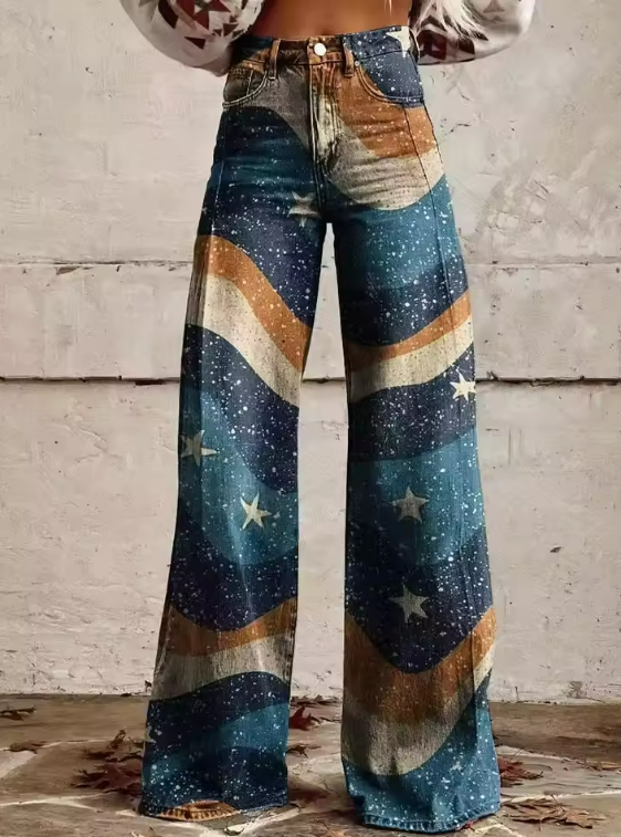 Bonnie | Star Print Wide-Leg Jeans