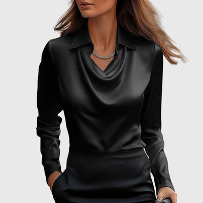 SYLVIA - BLOUSE WITH LUXURIOUS SHINE AND PLEATED COLLAR