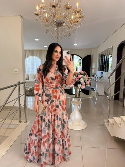 CLAUDIA | Long Floral Dress with a Comfortable Fit for Elegant Days