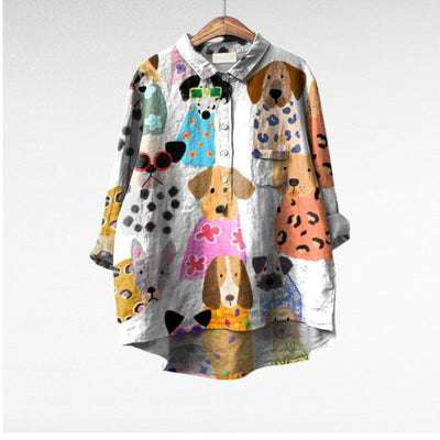 Leviana | Exclusive Women's Blouse with Dog Print