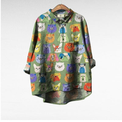 Leviana | Exclusive Women's Blouse with Dog Print