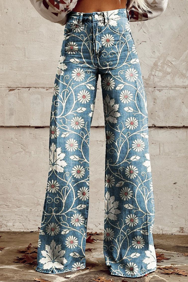 Delilah | Print Wide-Leg Denim Jeans