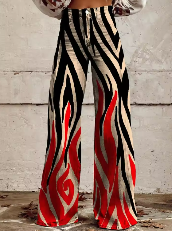 Kelly | Stylish Bold Flame-Print Jeans