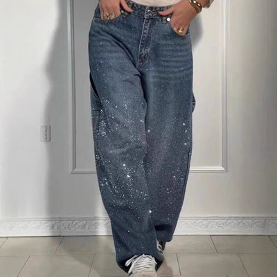 Raphaelle | Trendy Starry Denim Cargo Pants