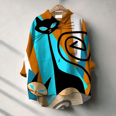 Lilia™ | Oversized Blouse with Character & Cat Charm