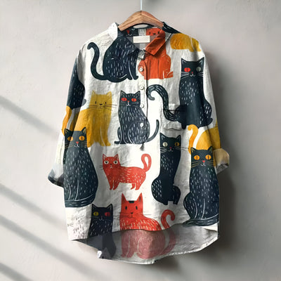 Lilia™ | Oversized Blouse with Character & Cat Charm