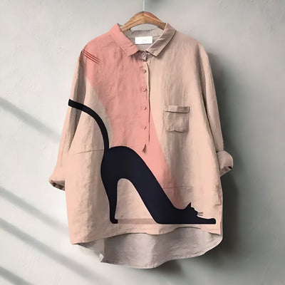 Lilia™ | Oversized Blouse with Character & Cat Charm