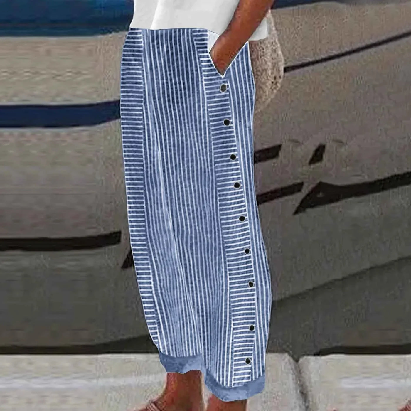 Anna - Seabreeze Stripe Button Trousers