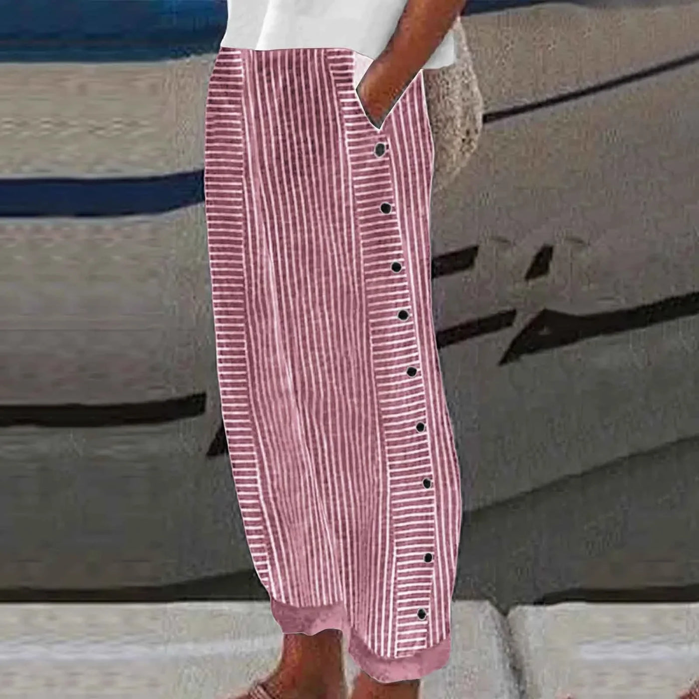 Anna - Seabreeze Stripe Button Trousers