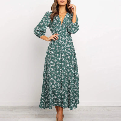 Melina™ Bohemian Floral Print Long Dress