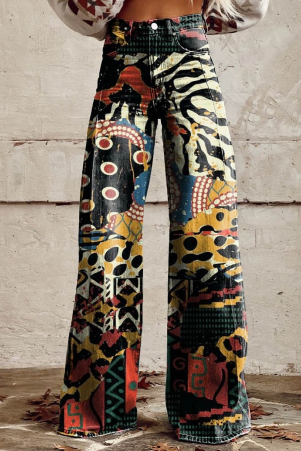 Amelia | Printed Wide-Leg Denim Jeans
