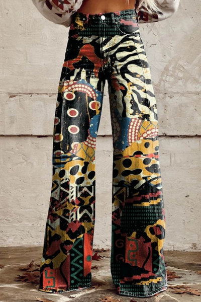 Amelia | Printed Wide-Leg Denim Jeans