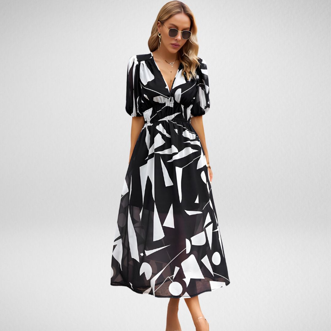Abby™️ | Elegant Vibrant Pattern V-Neck Dress