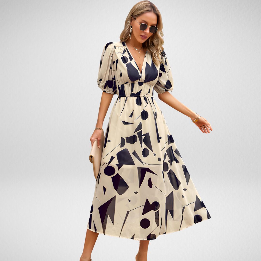 Abby™️ | Elegant Vibrant Pattern V-Neck Dress