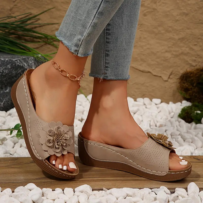 Anne™ | Stylish Floral Slip-On Wedge Sandals