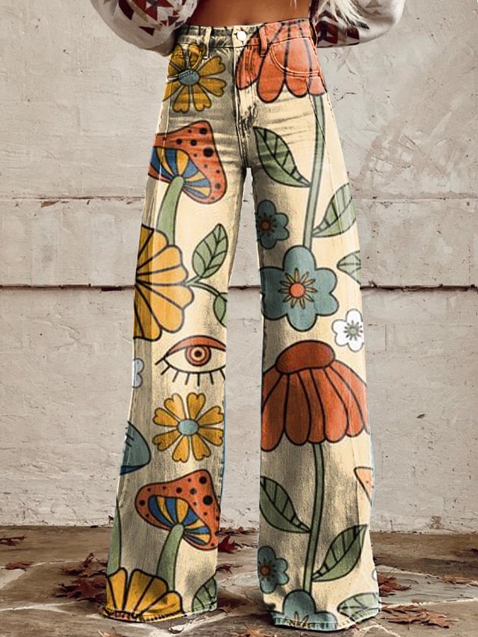 Katie | Vibrant Floral Wide-Leg Jeans