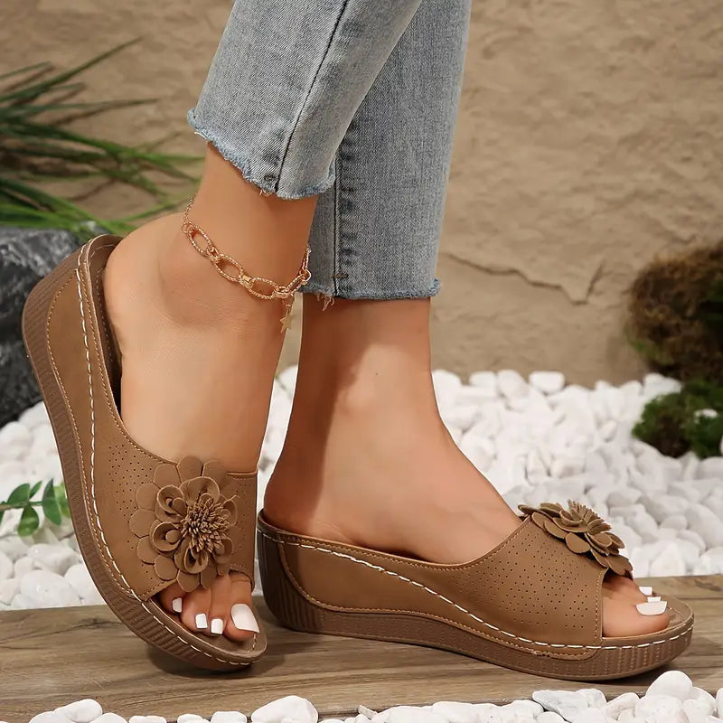 Anne™ | Stylish Floral Slip-On Wedge Sandals