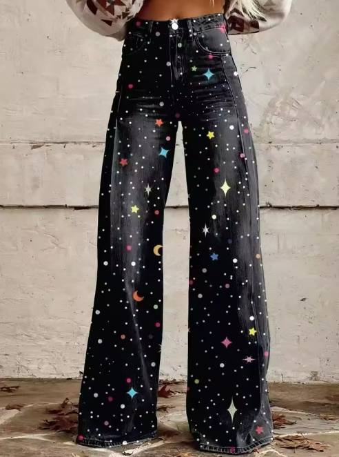 Margaret | Cosmic Starry Wide Leg Jeans